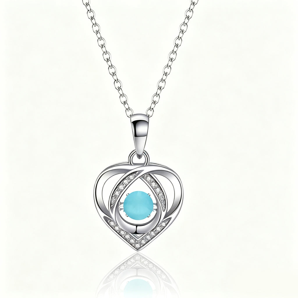 Serene Blue Interlocking Heart Crystal Pendant Necklace