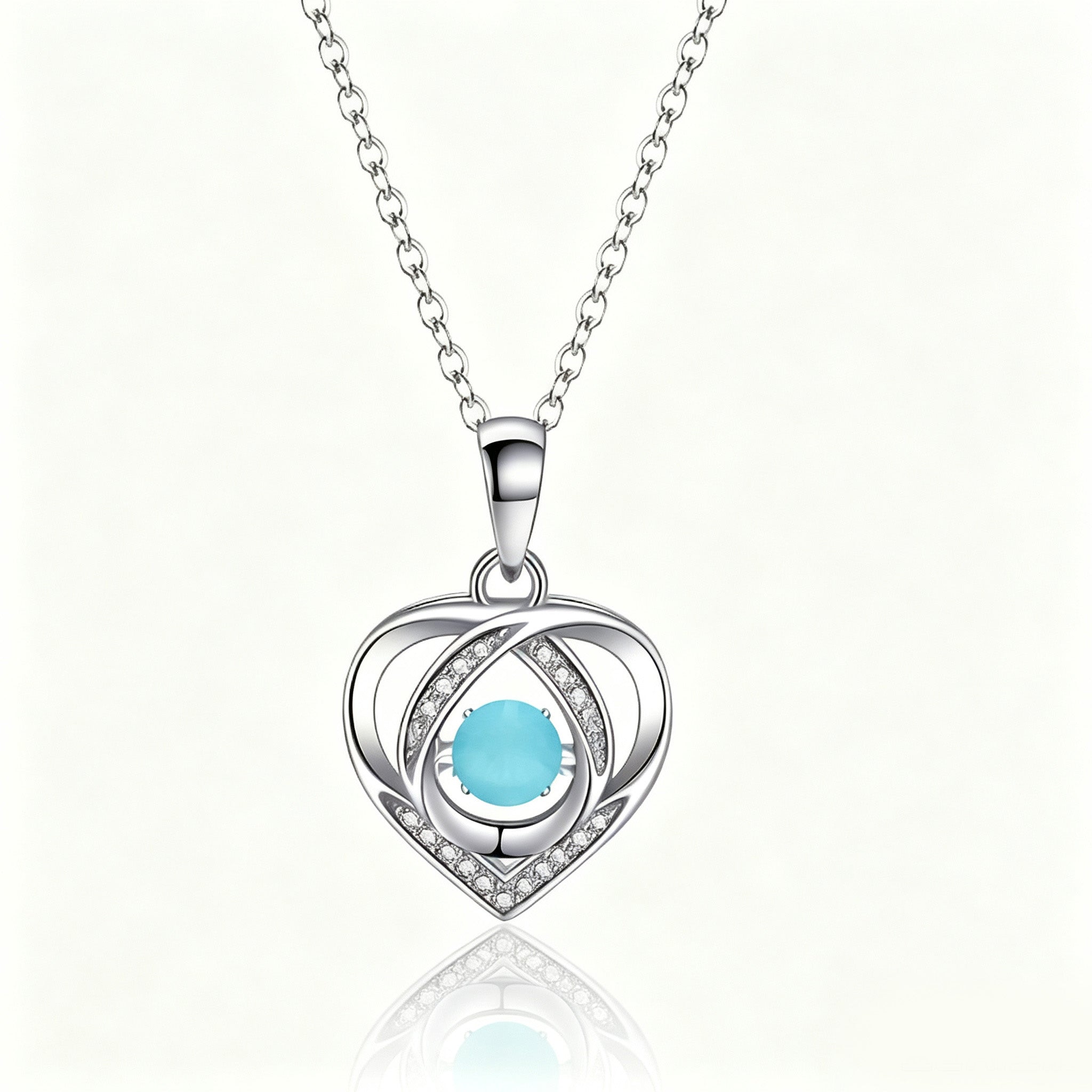 Serene Blue Interlocking Heart Crystal Pendant Necklace