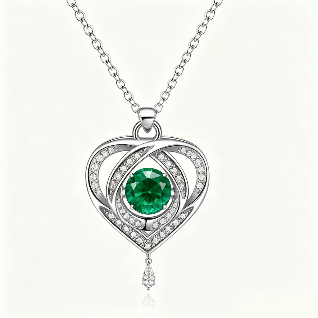 Emerald Radiance Interlocking Heart Pendant Necklace