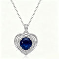Royal Sapphire Sunburst Heart Pendant Necklace