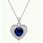 Royal Sapphire Sunburst Heart Pendant Necklace
