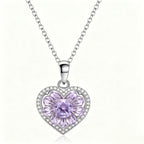 Lavender Blossom Heart Crystal Pendant Necklace