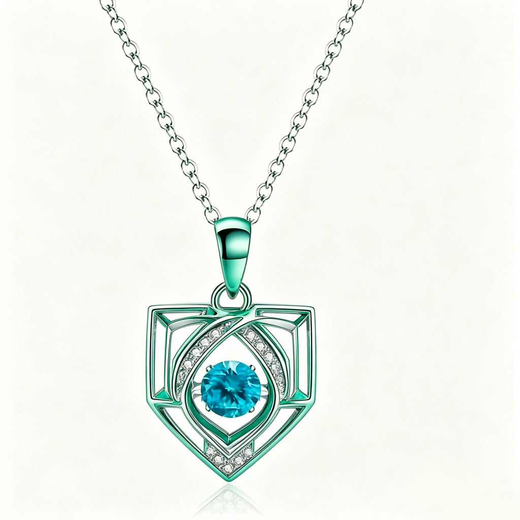 Geometric Teal Shield Crystal Pendant Necklace