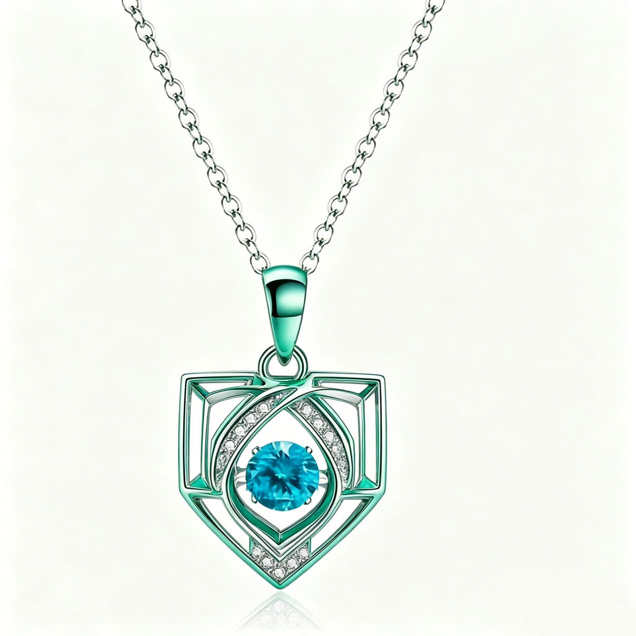 Geometric Teal Shield Crystal Pendant Necklace