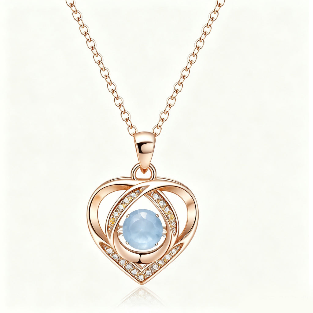 Rose Gold Interlocking Heart Crystal Pendant Necklace