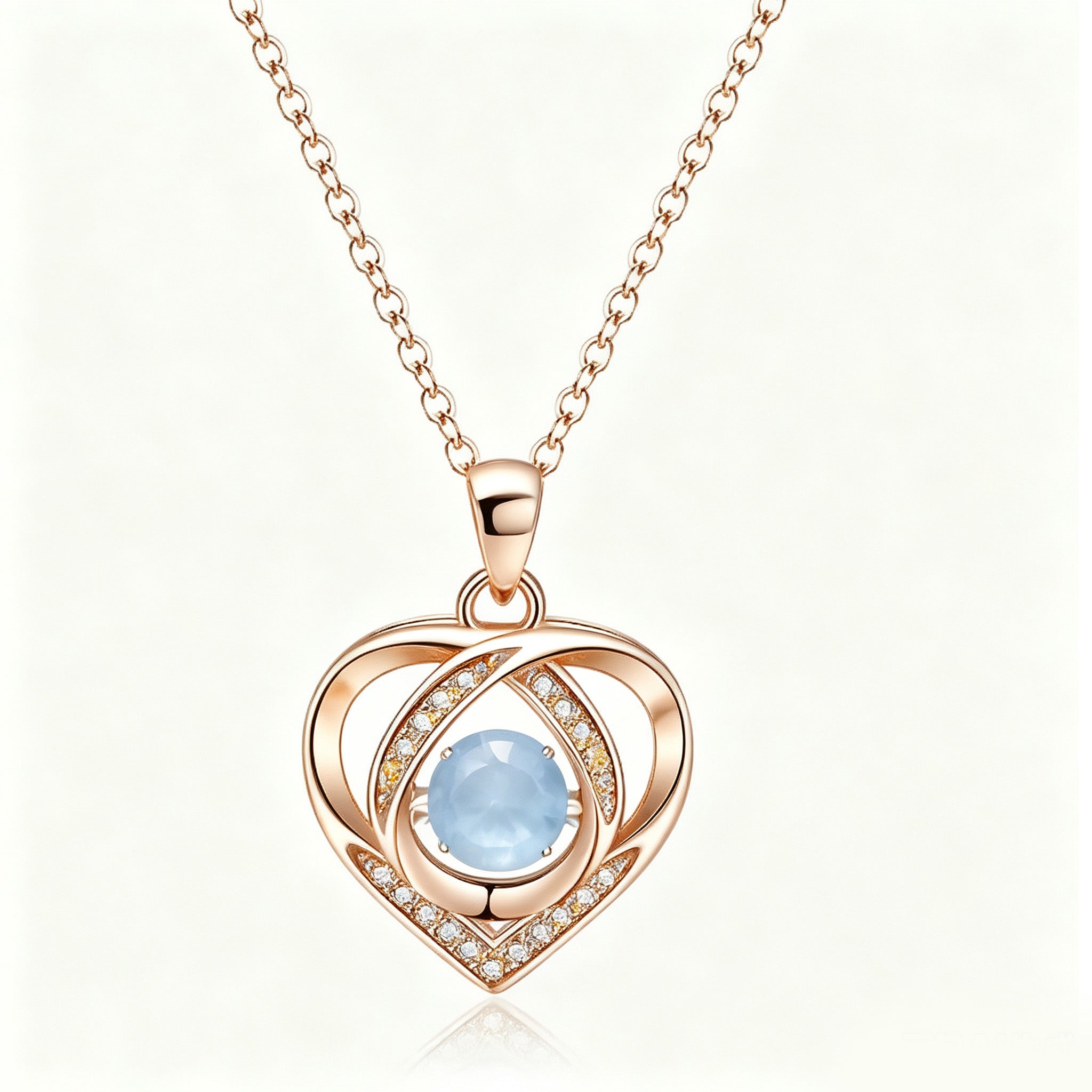 Rose Gold Interlocking Heart Crystal Pendant Necklace