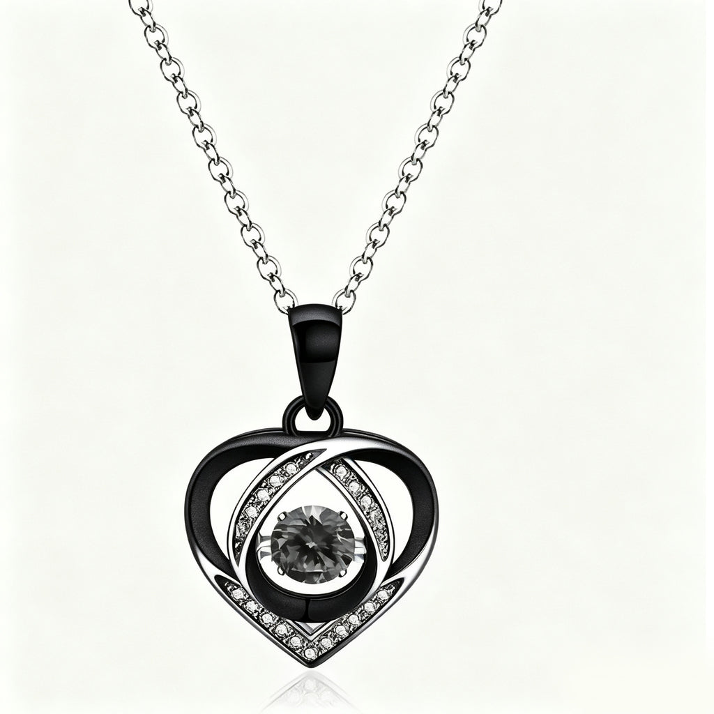 Midnight Black Interlocking Heart Crystal Pendant Necklace