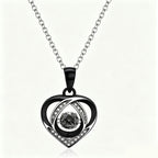Midnight Black Interlocking Heart Crystal Pendant Necklace