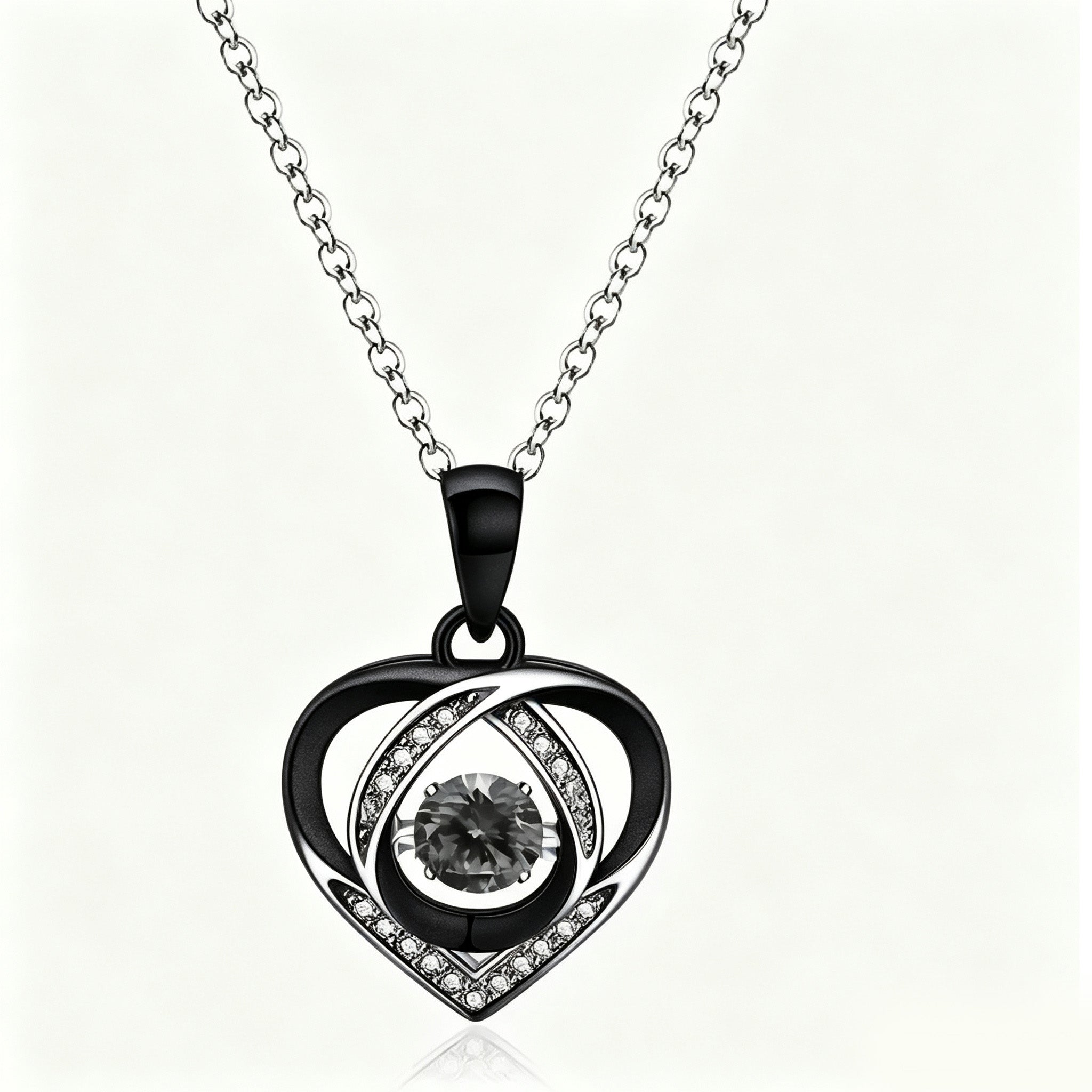 Midnight Black Interlocking Heart Crystal Pendant Necklace
