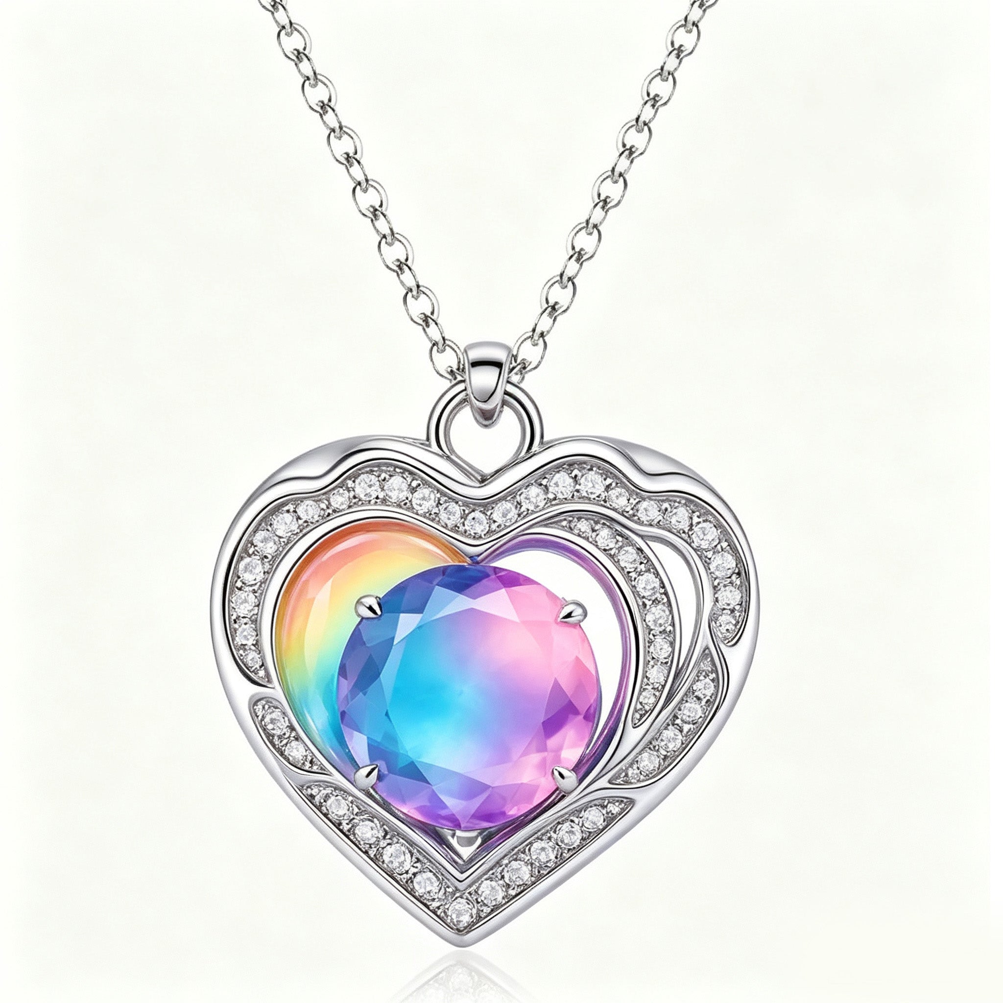 Prism Rainbow Gradient Heart Crystal Pendant Necklace