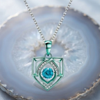 Geometric Teal Shield Crystal Pendant Necklace