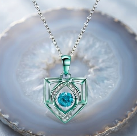 Geometric Teal Shield Crystal Pendant Necklace