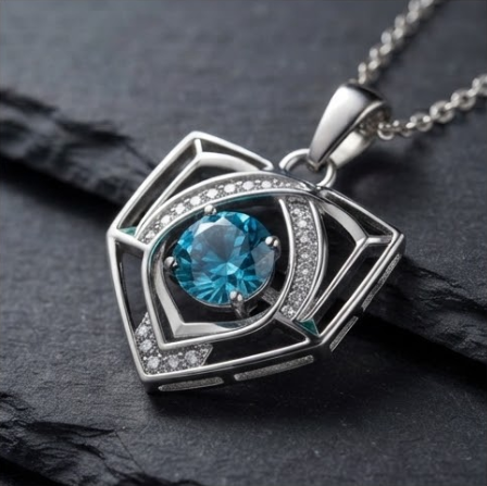 Geometric Teal Shield Crystal Pendant Necklace