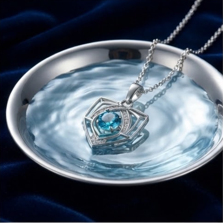 Geometric Teal Shield Crystal Pendant Necklace