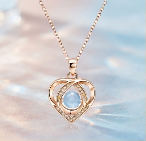 Rose Gold Interlocking Heart Crystal Pendant Necklace
