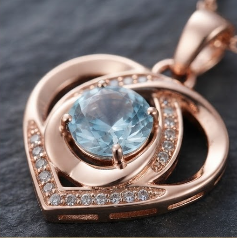 Rose Gold Interlocking Heart Crystal Pendant Necklace