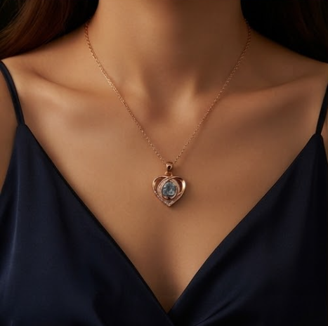 Rose Gold Interlocking Heart Crystal Pendant Necklace