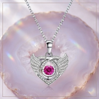 Ruby Winged Heart Crystal Pendant Necklace