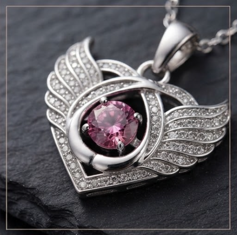 Ruby Winged Heart Crystal Pendant Necklace