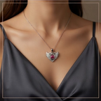 Ruby Winged Heart Crystal Pendant Necklace