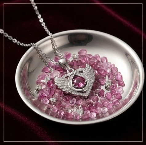 Ruby Winged Heart Crystal Pendant Necklace