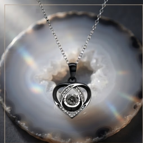 Midnight Black Interlocking Heart Crystal Pendant Necklace