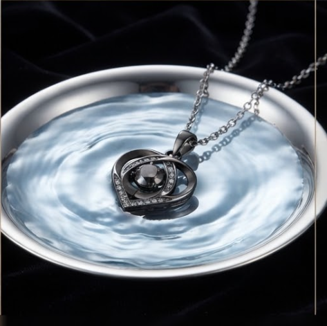Midnight Black Interlocking Heart Crystal Pendant Necklace