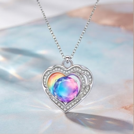 Prism Rainbow Gradient Heart Crystal Pendant Necklace