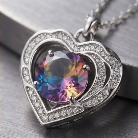 Prism Rainbow Gradient Heart Crystal Pendant Necklace