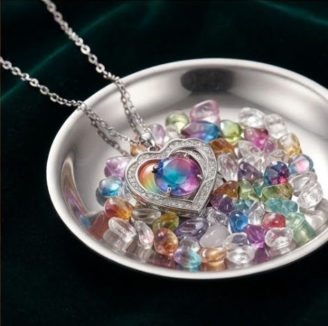 Prism Rainbow Gradient Heart Crystal Pendant Necklace