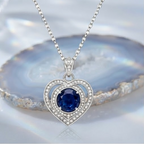 Midnight Sapphire Double Halo Heart Pendant Necklace