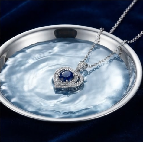 Midnight Sapphire Double Halo Heart Pendant Necklace