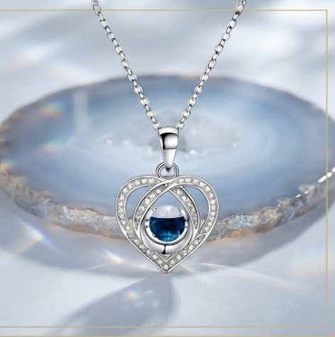 Ocean Horizon Interlocking Heart Crystal Pendant Necklace