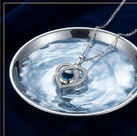 Ocean Horizon Interlocking Heart Crystal Pendant Necklace