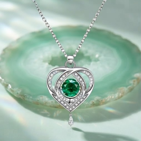 Emerald Radiance Interlocking Heart Pendant Necklace