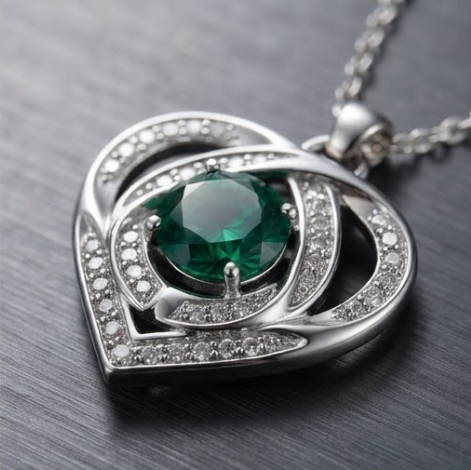 Emerald Radiance Interlocking Heart Pendant Necklace