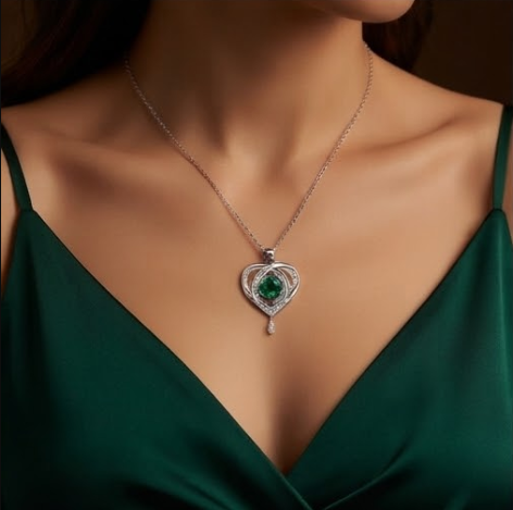 Emerald Radiance Interlocking Heart Pendant Necklace