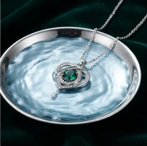 Emerald Radiance Interlocking Heart Pendant Necklace