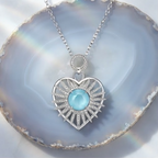 Azure Sunburst Heart Crystal Pendant Necklace