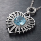 Azure Sunburst Heart Crystal Pendant Necklace