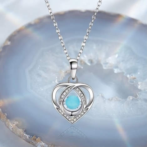Serene Blue Interlocking Heart Crystal Pendant Necklace