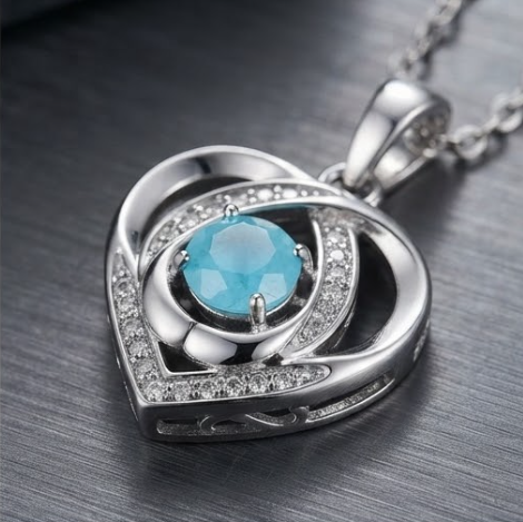Serene Blue Interlocking Heart Crystal Pendant Necklace