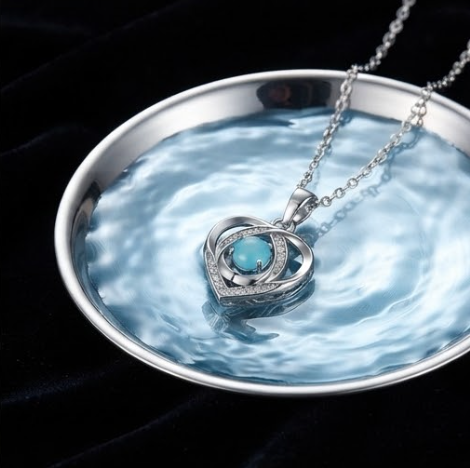 Serene Blue Interlocking Heart Crystal Pendant Necklace
