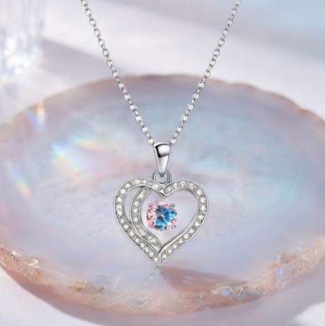 Twilight Rose Gradient Interlocking Heart Pendant Necklace