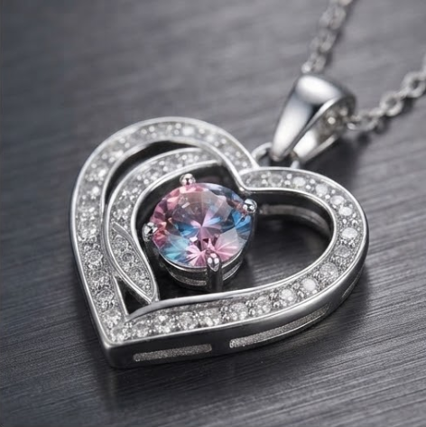 Twilight Rose Gradient Interlocking Heart Pendant Necklace
