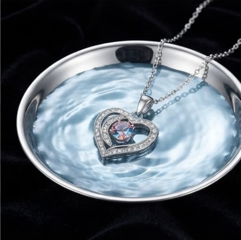 Twilight Rose Gradient Interlocking Heart Pendant Necklace
